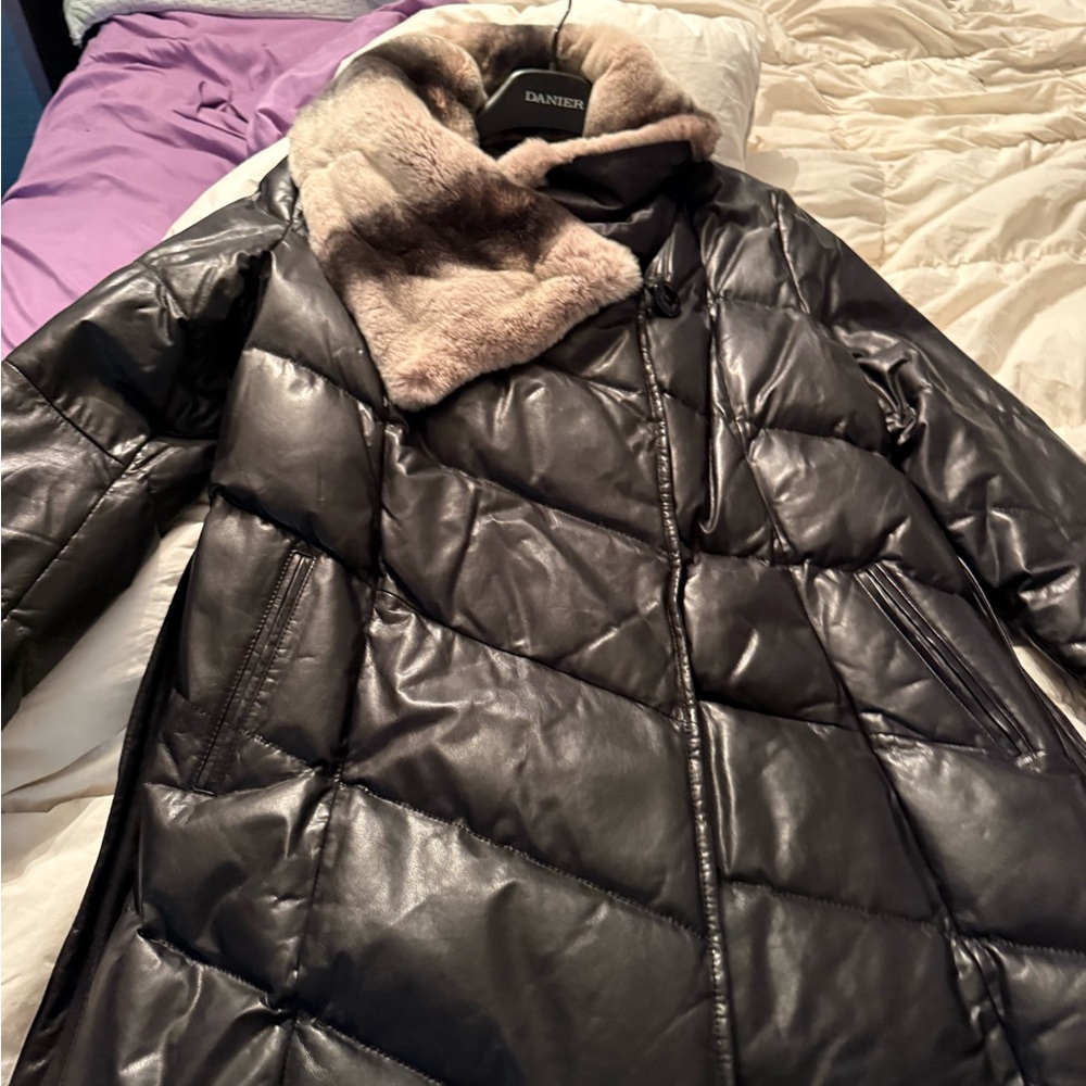 Leather puffer vintage with real fur - Picture 8 of 11